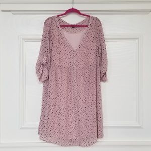 Heart print 3/4 tab sleeve button front dress